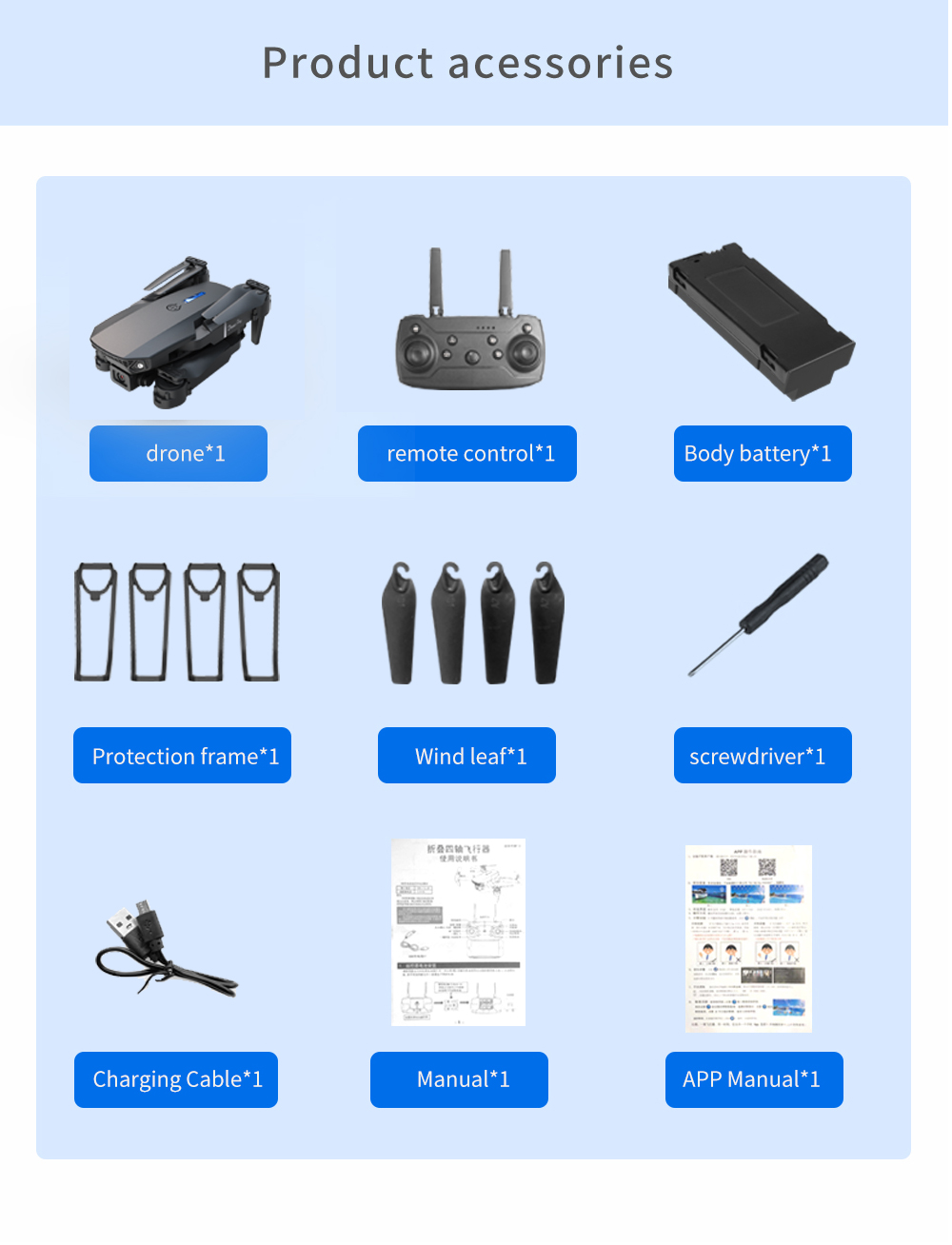 Professional Portable Drone E88 Pro with Dual Camera 4k 8k Wifi Fpv Quadcopter 3.7V 1800mAH Lithium Battery Capacity