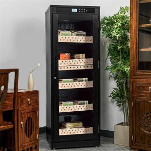 Quality Touch Control Lockable Glass Door Wooden Cigar Cooler Humidor Cabinet wholesale
