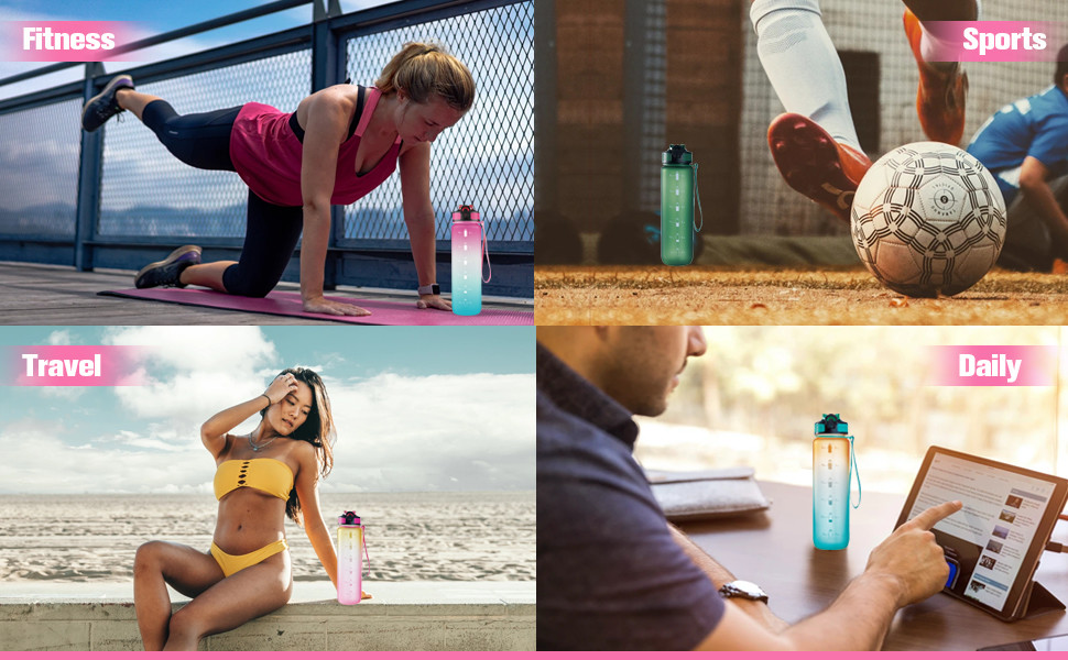 Leak Proof Tritan Water Bottle 32 Oz Water Bottle With Time Marker BPA Free Ensure You Drink Enough Water For Fitness Gym Camping Outdoor Sports