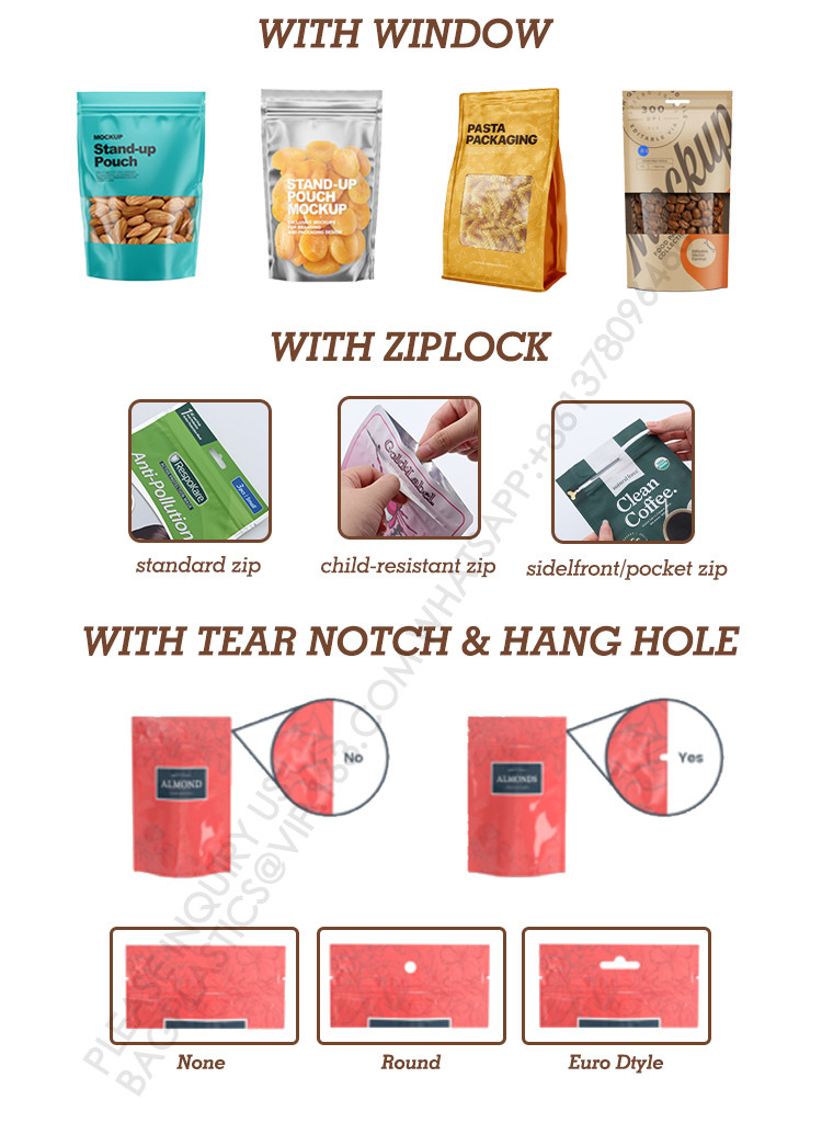 Compostable Flat Bottom Kraft Paper Coffee Pouch Packaging Bags With Valve And Zipper