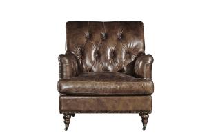 Quality Durable High Back Vintage Top Grain Brown Leather Armchair Living Room Furniture wholesale