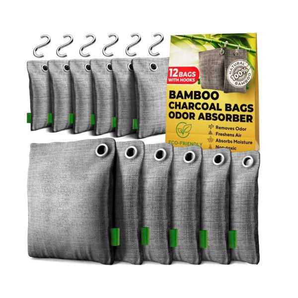 Refrigerator Deodorizer 12-Pack Bamboo Charcoal Air Purifying Bags for Shoes and
