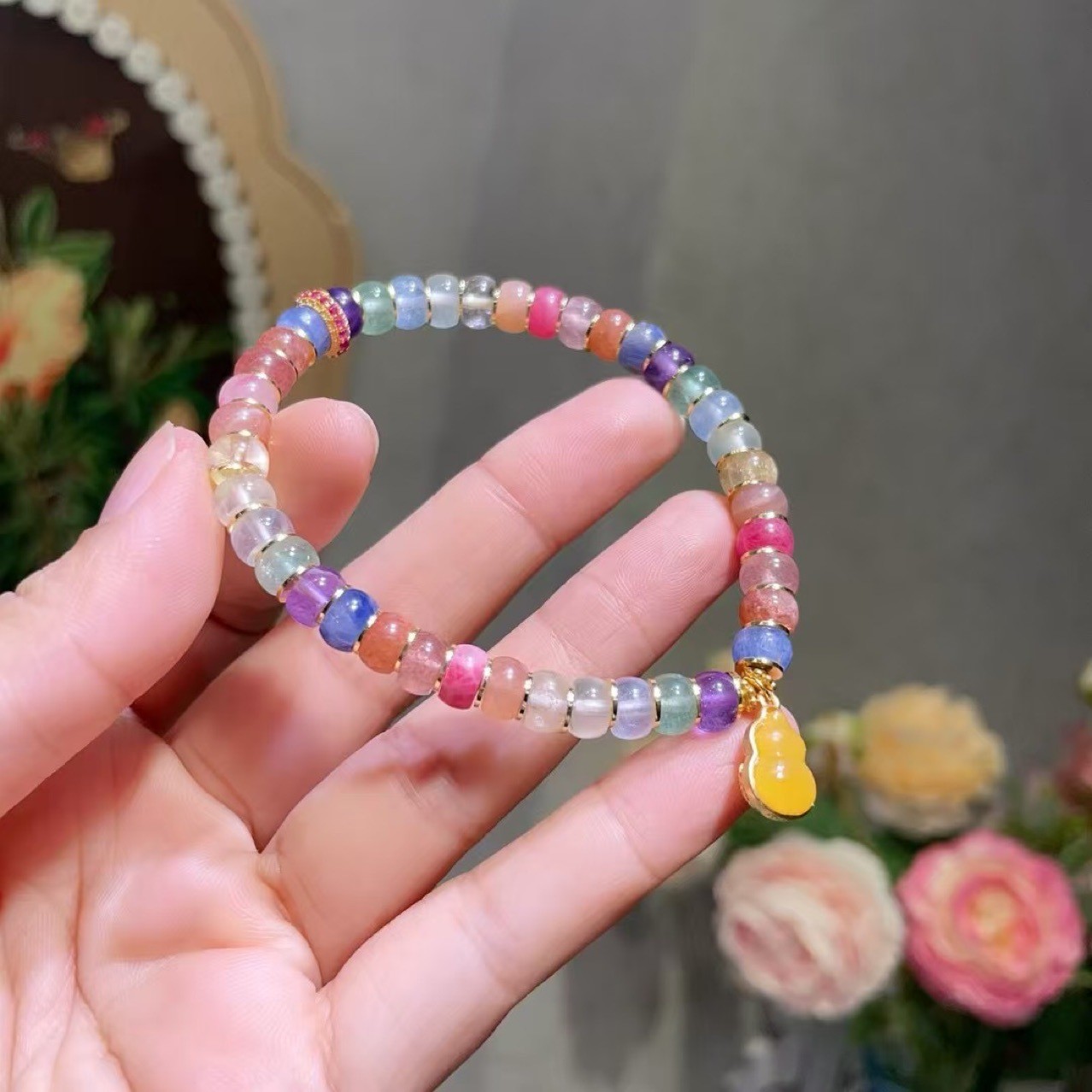 Attract Fortune & Blessing, Lucky Peach Blossom Jewelry For Summer Confidence & Everyday Elegance Lotus Pod Crystal Bracelet, Chinese Feng Shui Lucky
