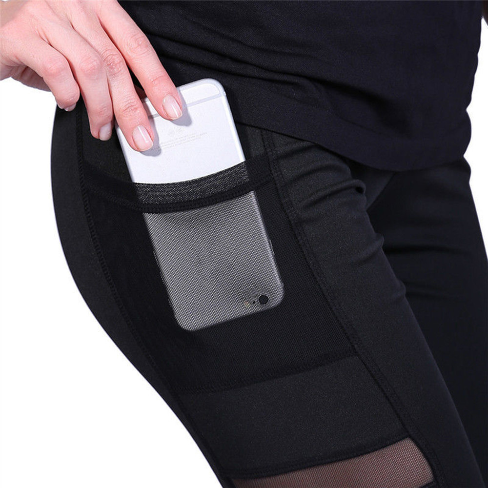 Calf Length Yoga Pants Capri Sport Pants / Gym High Waisted Black Mesh Leggings