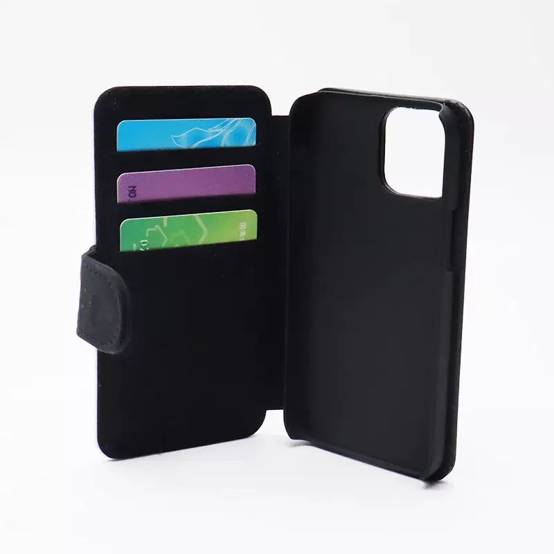 Shockproof Black PU Leather Wallet Flip Sublimation Phone Case With Stand For IPhone16 15 14 Pro Max Plus