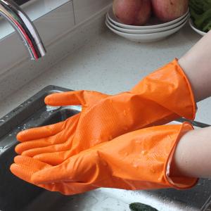 Quality Dishwashing Latex Kitchen Flocklined Rubber Gloves Different Sizes High Tensile Strength wholesale