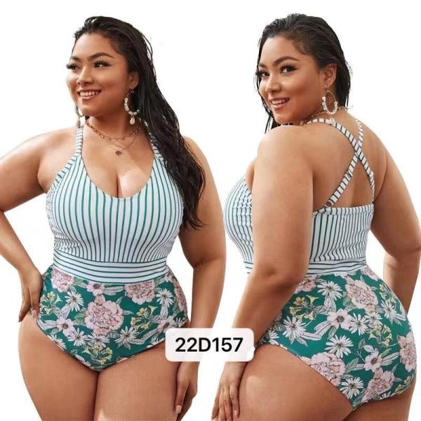 Bikini Large Size Ladies Swimwear Color Matching Conjoined Plus Size Swim Wear