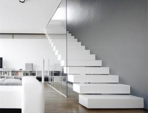 Quality Residential Floating Wood Stairs Stable Treads With Tempered Glass Balustrade wholesale