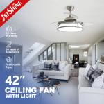 Retractable Blades LED Ceiling Fan 42 Inches in Satin Nickel for Home Hotel