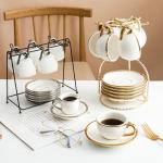 Round Plain White Novelty Ceramic Tea Cups Gold Rim printing