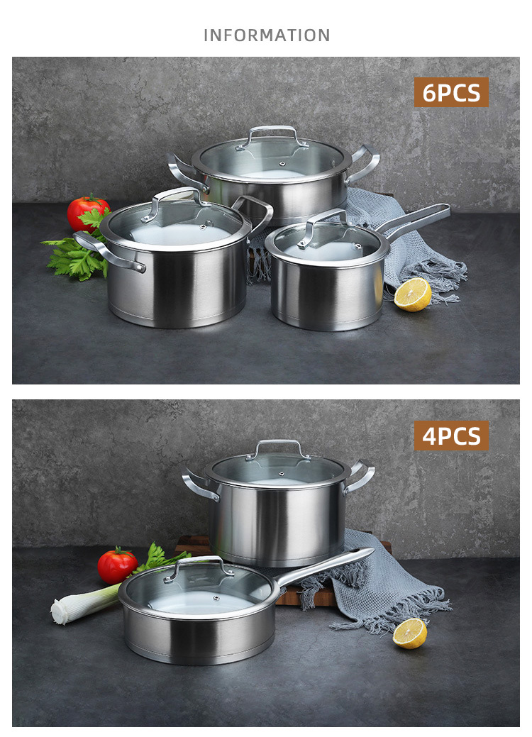 Factory Direct Sale Pans And Pots Sets Silver Cooking Pot Sets Stainless Steel Cookware Sets For Kitchen