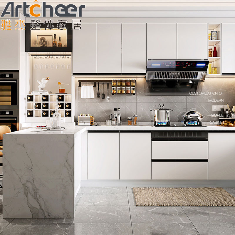 White Color U Shape Kitchen Cabinet WPC Material Customized Size for Modern Home Made
