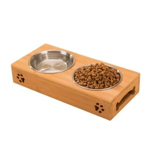 Quality Eco Friendly Bamboo Raised Dog Bowl Feeder Rectangle For Cats wholesale