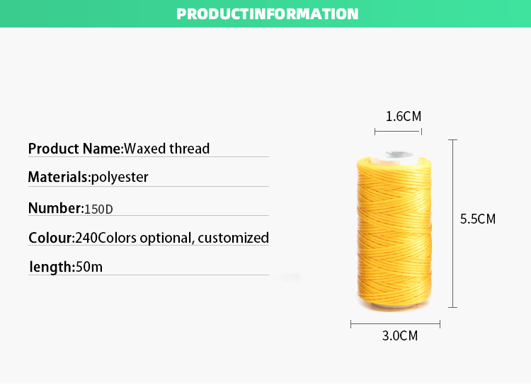Flat Waxed Braided Thread Waterproof Black Polyester Yarn for Leatherware 0.45mm Sewing