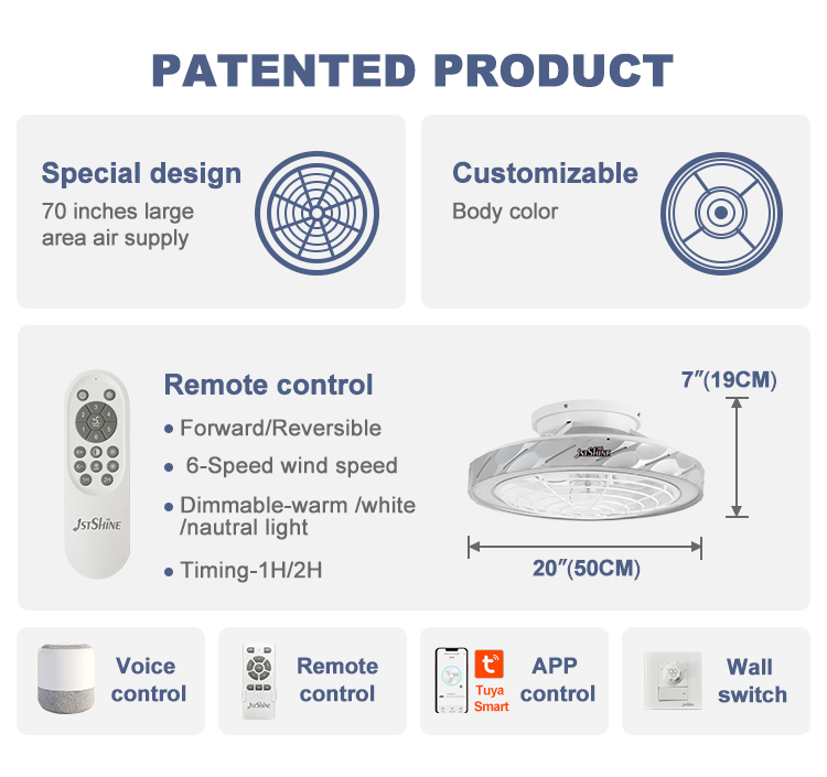 Bedroom Lighting Solution 220V Smart Remote Ceiling Fan with Hidden Blades by 1stshine