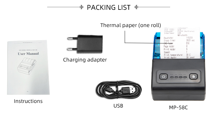 130*116*60mm Date Code Handheld Android Portable Mini 58mm Thermal Printer for Takeaway