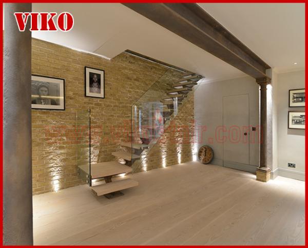 Straight Stringer Staircase VK08S Stainless steel handrail Tempered Glass, 304