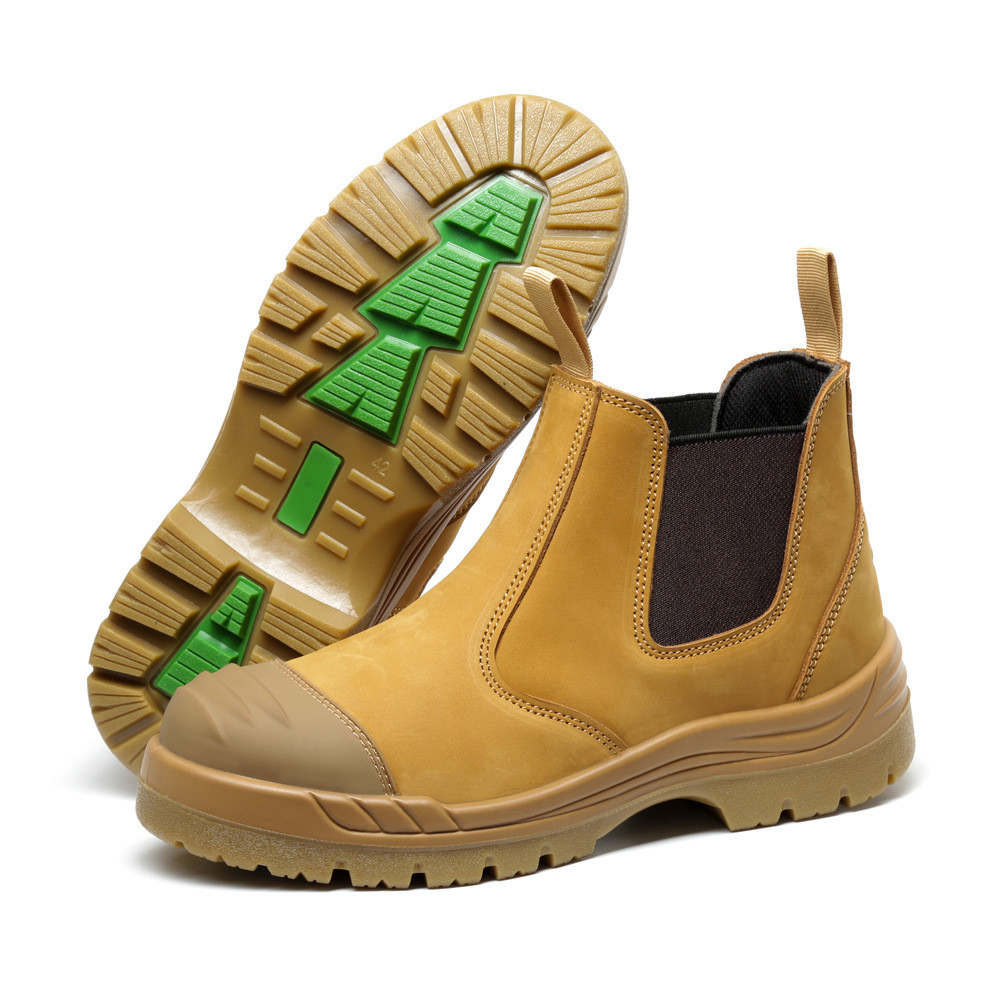 Steel Tip Chelsea Safety Shoes Brown Cow Split Leather Shoes For Men