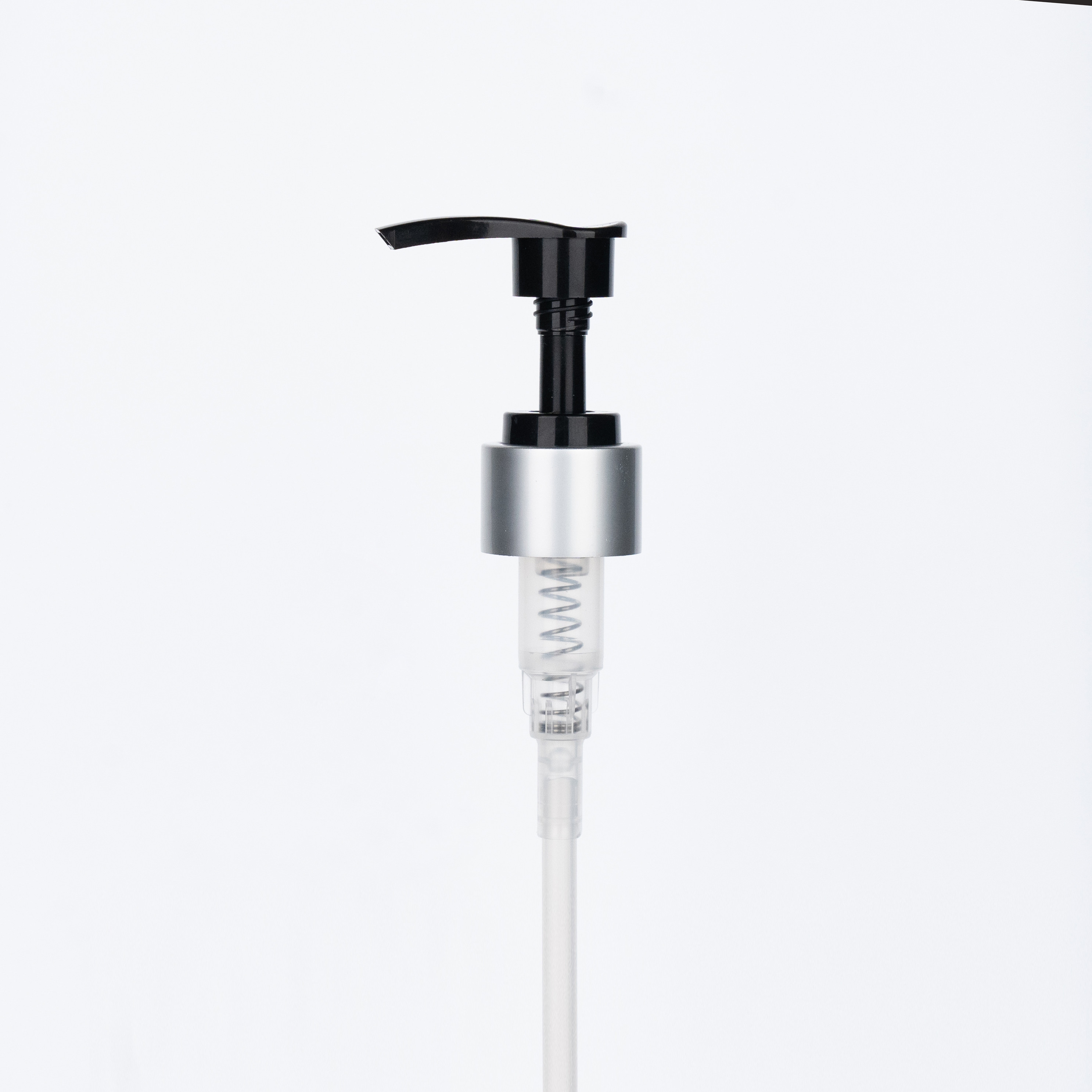 24/410 Black and Silver High-necked Electroplated Aluminum Plastic Pump Head for Shower Gel Bottle