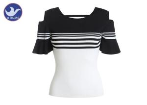 Quality Trumper Ruffle Cuff Womens Knit Pullover Sweater Crew Neck Off Shoulder Type wholesale