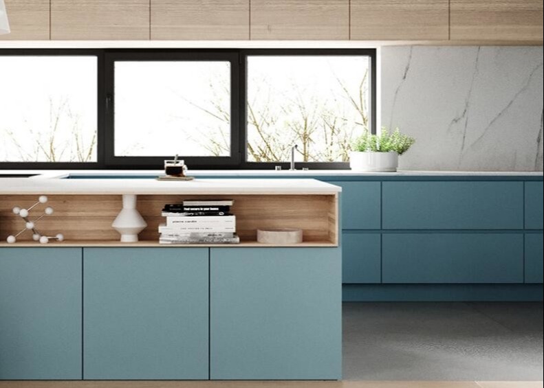 18mm Wood Island Kitchen Cabinets With Painted Island And Cultery Drawer SGS