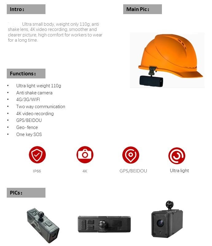 4G Wifi Smart AI Hard Hat Safety Helmet Camera With Command Center Monitor VMS System