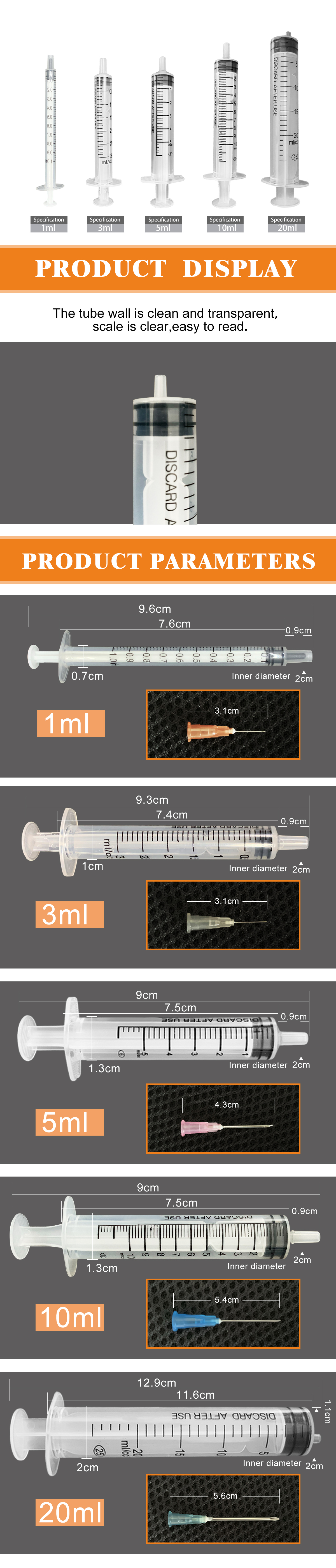 1CC Disposable Hypodermic Syringes Plastic Medical Syringe 50cc