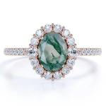 Unique S925 Rose Gold Plated Round Cut White CZ Jewelry Natural Moss Agate Rings