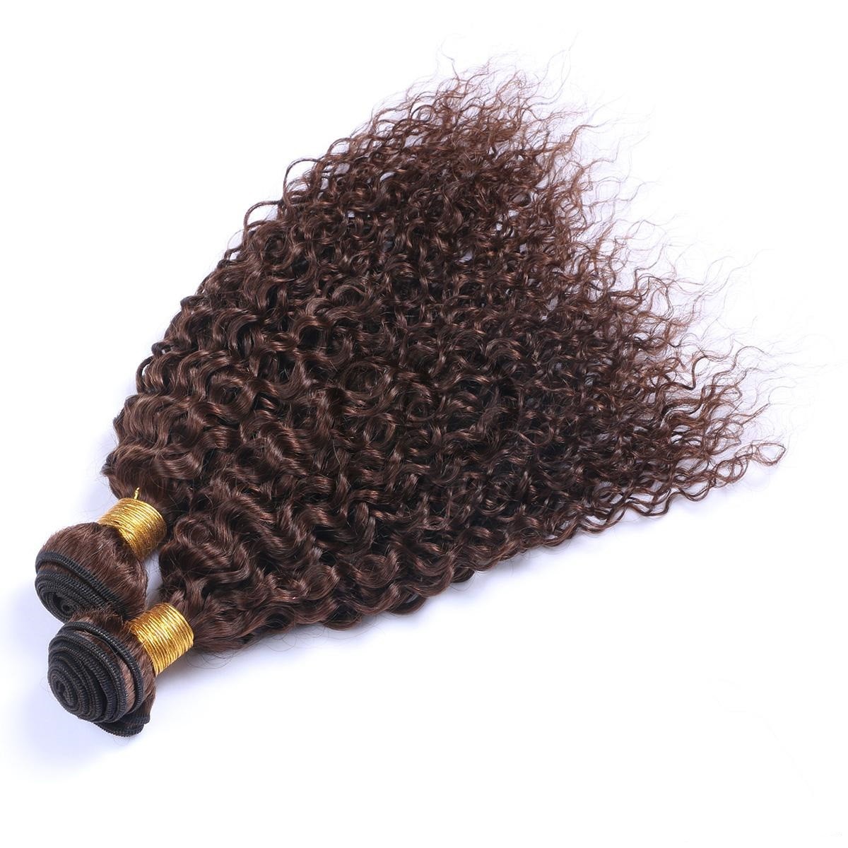#4 Medium Brown Kinky Curly Remy Human Hair Bundles Sew In Weave Bundles Brazilian Bundle Deals