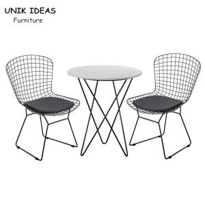 Quality Wire Metal Frame Dining Chairs And Table With Leather Cushion Black UK-LM006 wholesale
