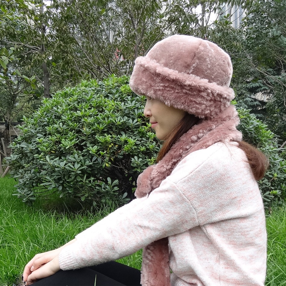 6 Panel Sheepskin Beanie Hat Shearling Lamb Fur Soft Warm For Winter