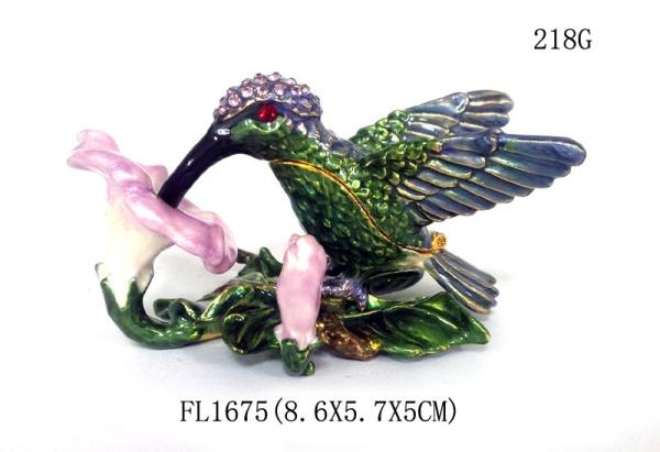New hummer bejeweled rhinestone crystal bird enamel box hummer bird trinket box