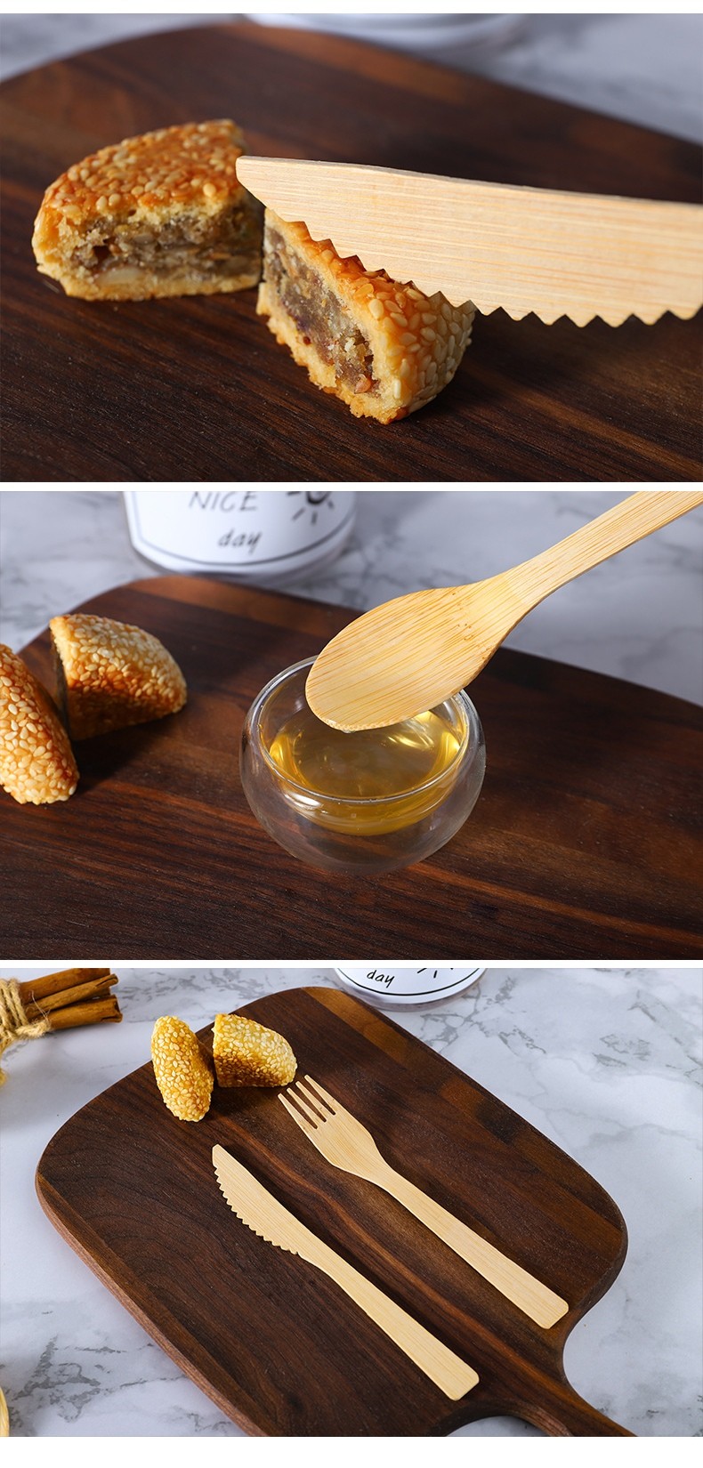 100% Bamboo Utensils Disposable Cutlery Sets Biodegradable Heavy Duty
