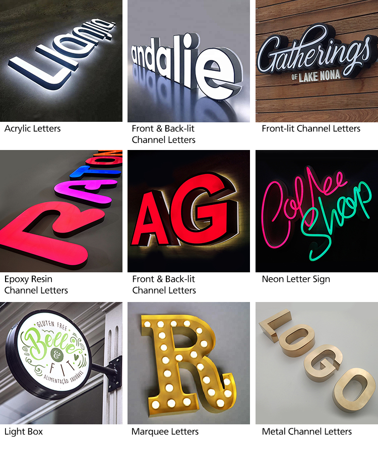 Factory custom outdoor backlit channel letter sign
