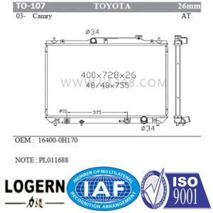 Quality Water Cooled 2003 Toyota Camry Radiator Replacement At/PA26 OEM Available wholesale