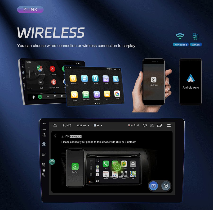 9'' OLED Screen CarPlay Stereo for VW Nissan Toyota Universal 2 Din Multimedia Player