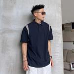 Summer men's lapel polo shirt spell color short sleeve loose casual T-shirt