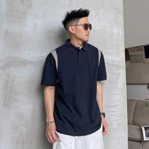 Quality Summer men's lapel polo shirt spell color short sleeve loose casual T-shirt American T-shirt Korean version of the tide wholesale