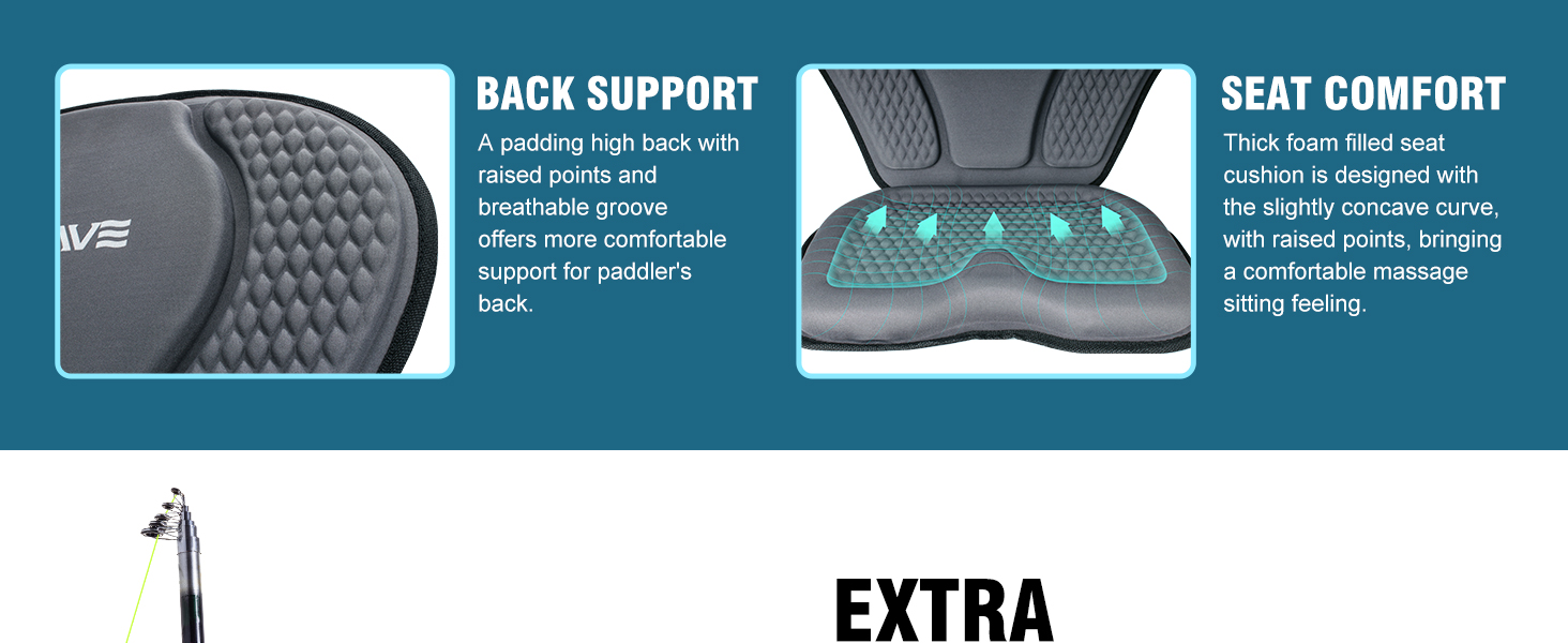 Small Bag Included Black Thicker Style Kayak Seat for Fishing Boat 20.2*18.6x2.9inches