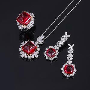 Quality Weddig Engagement Jewelry Set Created Ruby Pendant Necklace Ring Earrings wholesale