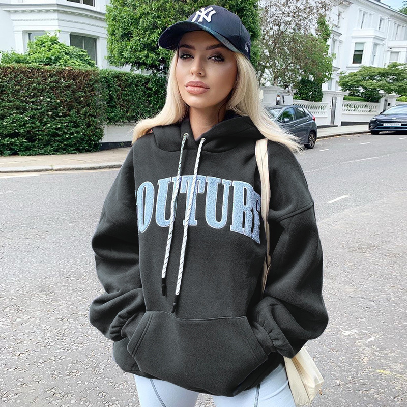 2021Women's thermal Coat fashionable loose long-sleeves women plus size casual daily knitted pullover hoodie