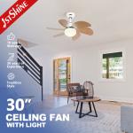 Decorative Small LED Ceiling Fan Modern 6 Wood Blade Smart Remote Control