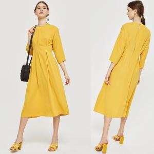 Quality New Arrival Fall Yellow Midi Dress With Sleeves Ladies Autumn wholesale