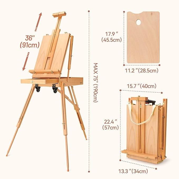 Holds Canvas Wood Portable Adjustable Art Painting Easel French Style With Palette