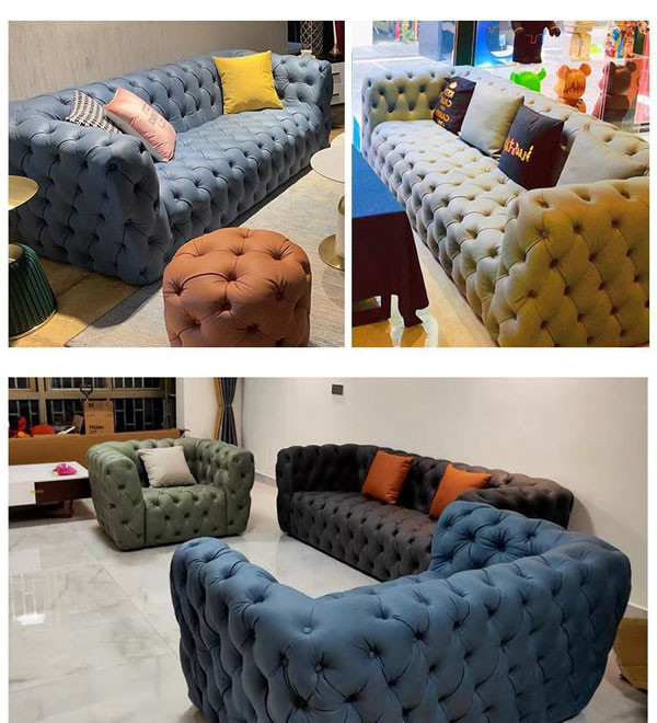 Velvet Cloth Living Room Sofa Chair Modern American Full Pull Button