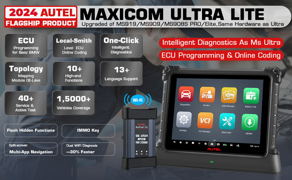 Autel MaxiCOM Ultra Lite S Automotive Diagnostic Tool Support ECU Programming/Coding Topology Mapping And Guided Function