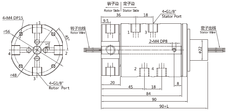 4 Passages 4 Channel Pneumatic Ethernet Rotary Joint Slip Ring Pipe Size 6~8mm