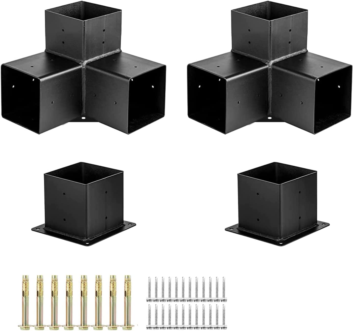 Single-side Bracket 4x4 Inch Wood Beams Post Base with Screws 3 Way Pergola Brackets