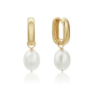 Quality S925 Silver Thick Squared Hoop Freshwater Pearl Drop Earrings OEM wholesale