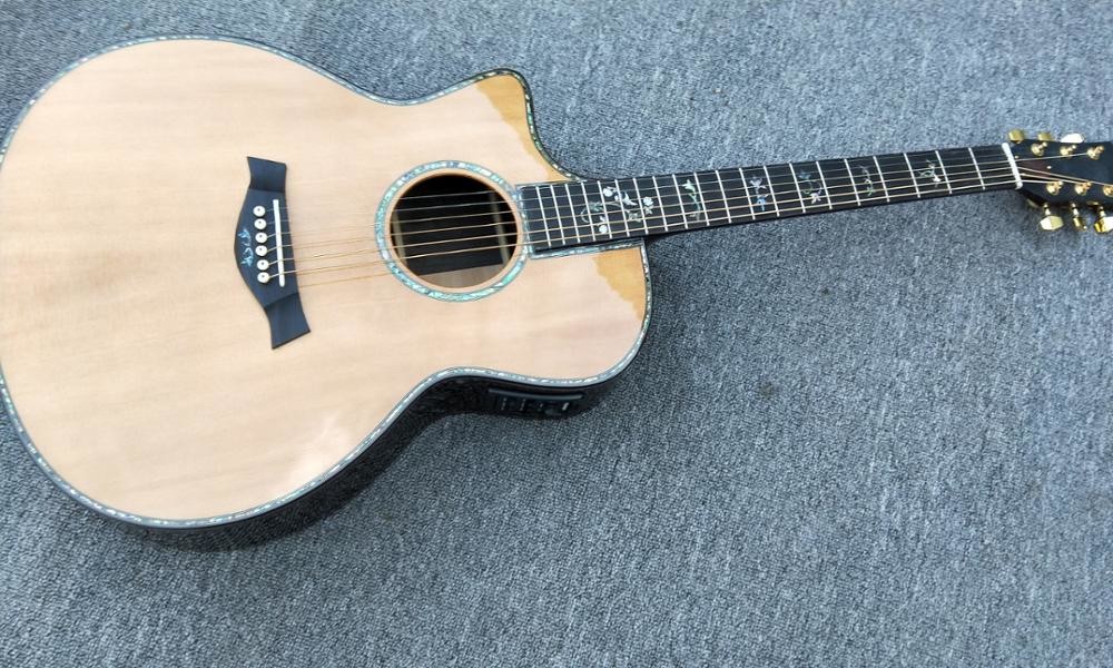 Left handed Cutaway 916 Acoustic guitar,Solid spruce top,Factory Ebony Fretboard Guitar,Abalone inlays OEM Guitar